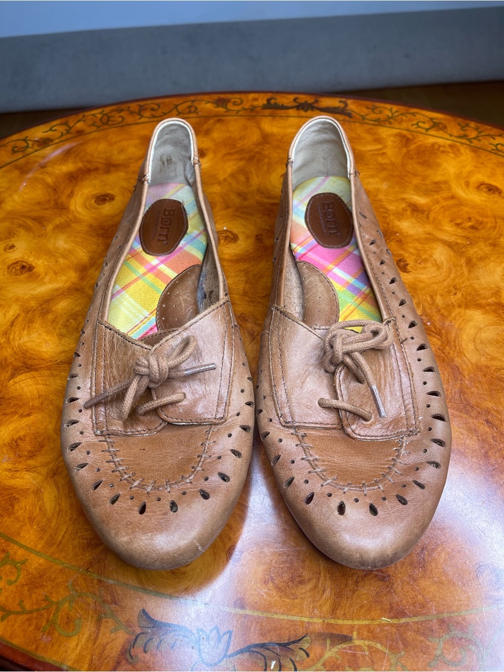 Born Brown Leather Lace-Top Casual Loafers